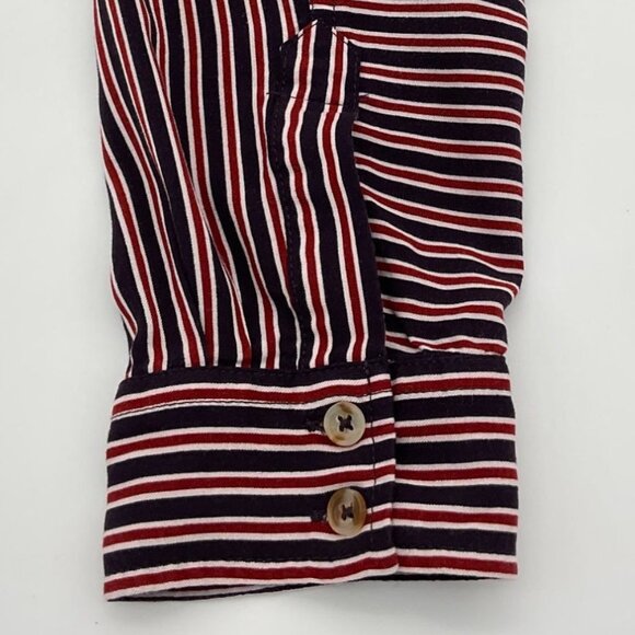 Maeve Anthropologie Adelaide Navy Red Striped Poplin Button Down Blouse Small - Picture 9 of 13